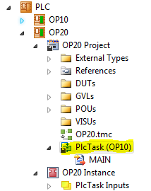 18 OP20 Project PlcTask node highlighted