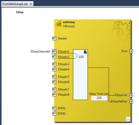 27 safeEstop function block with EStopIn1 configured