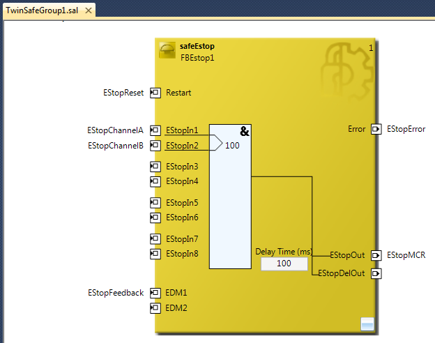 28 safeEstop function block with IO configured