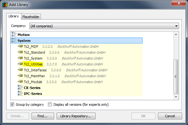 Add Library Window - Tc2_Utilities highlighted