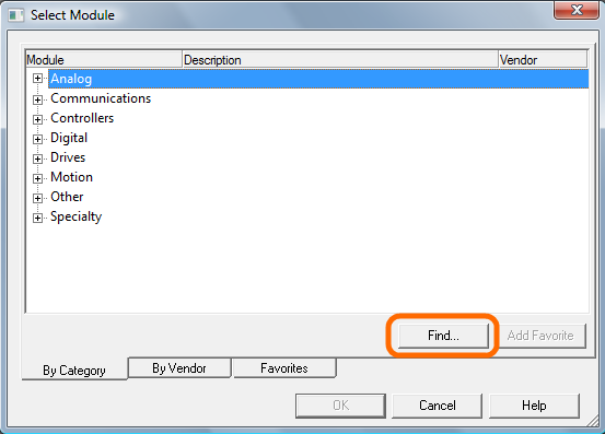 RSLogix 5000 - Select Module Dialog