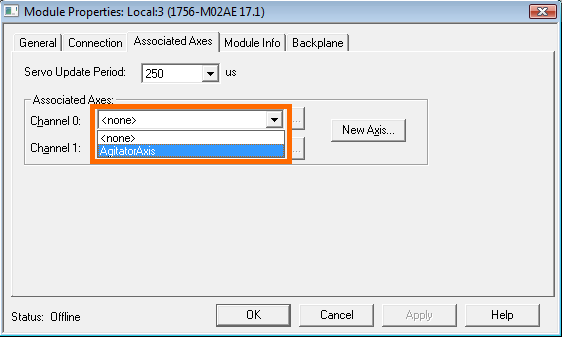 RSLogix 5000 - Create Axis - Assign Channel 0