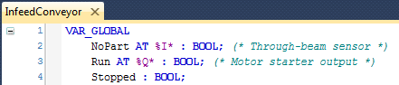 InfeedConveyor GVL with 3 variables