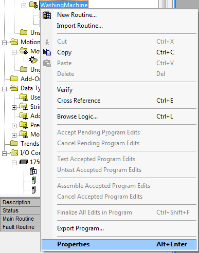 RSLogix 5000 - Select Program Properties