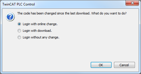 TwinCAT 3: Login with online change dialog