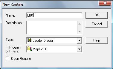 RSLogix 5000 Tutorial - MapInputs - New Routine: LI01