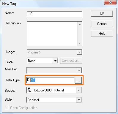 RSLogix 5000 Tutorial - Map Inputs - New Tag LI01