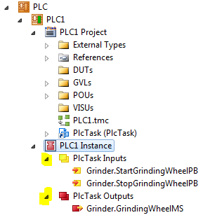 TwinCAT 3 Tutorial: PLC1 Instance node expanded