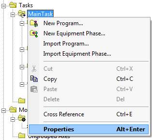 RSLogix 5000 - MainTask Properties