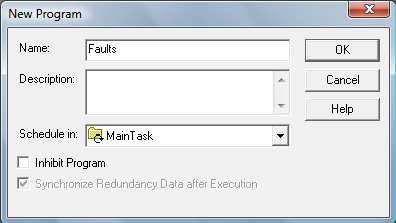 RSLogix 5000 - New Program Dialog