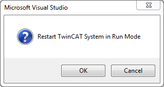 TwinCAT 3: Restart in run mode dialog