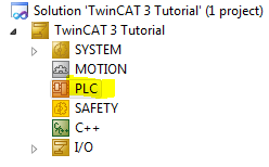 Solution Explorer with PLC Highlighted