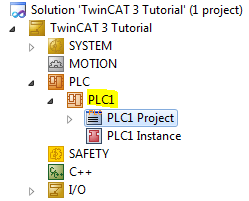 Solution Explorer with PLC1 Project Added