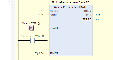 WritePersistentData function block with StartTON as rising edge