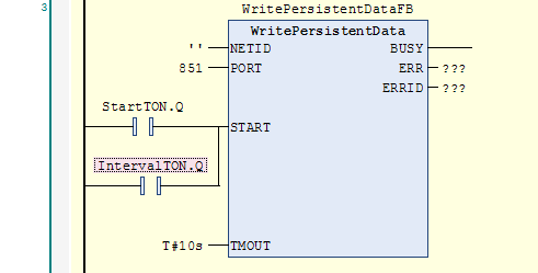 WritePersistentData function block with StartTON or IntervalTON at START input