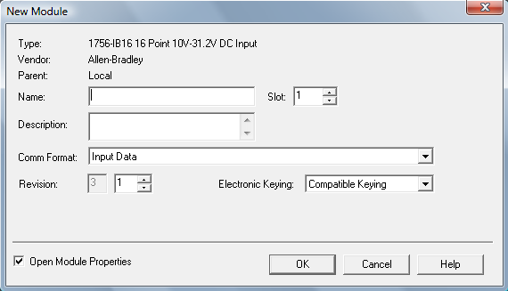 RSLogix 5000 - New Module Dialog