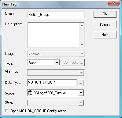 RSLogix 5000 - Create Axis - New Group Tag