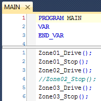 MAIN Program calling Drive and Stop Programs - one commented out