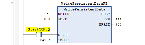 WritePersistentData function block with StartTON at START input